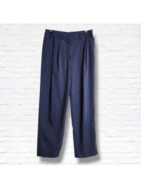 Kit and Ace Pants - Kit + Ace Navy Blue High Waist Pleated Taper Leg Trouser Pants Size 8